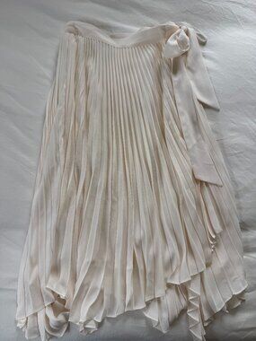 BCBGMAXAZRIA Pleated Wrap Skirt XS Ivory Cream Tie Waist Midi Skirt